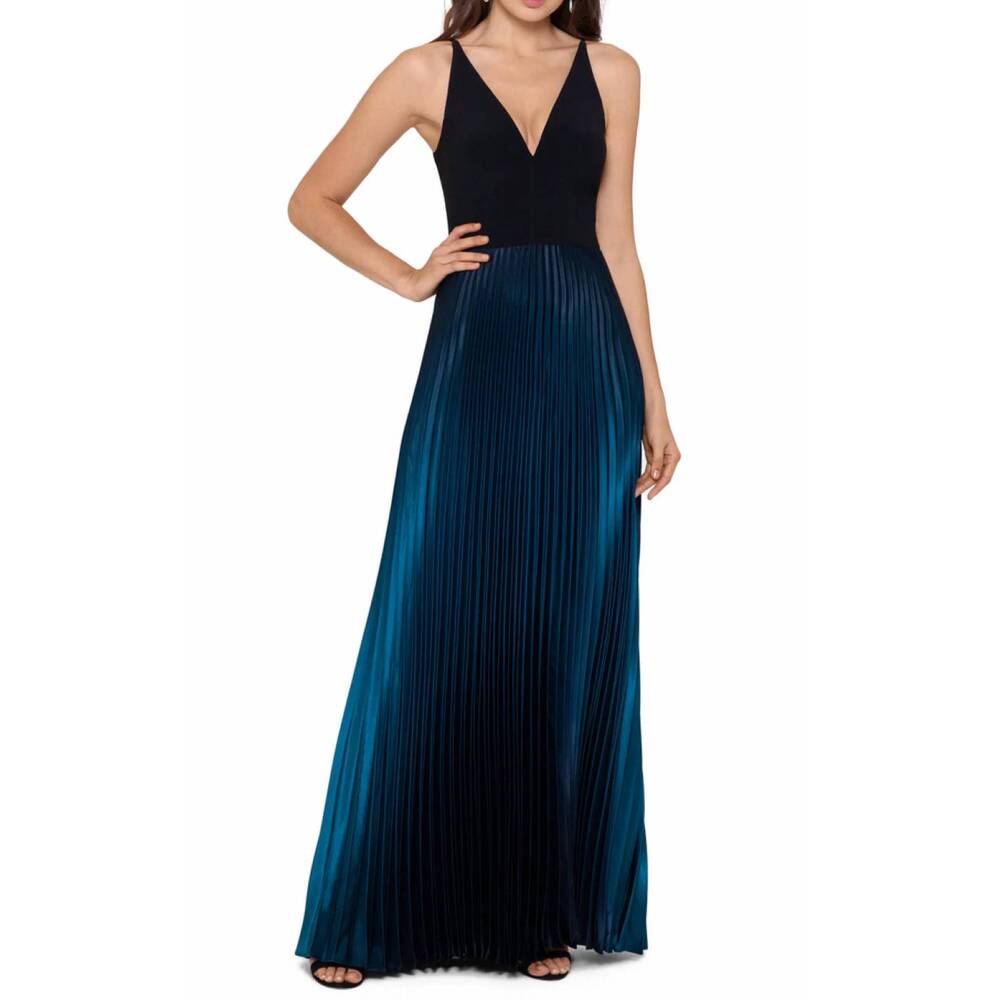 NEW AQUA long ity v-neck ombre evening gown in blue